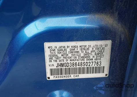 2008 Honda Fit Sport from USA, damaged, VIN JHMGD38648S027763